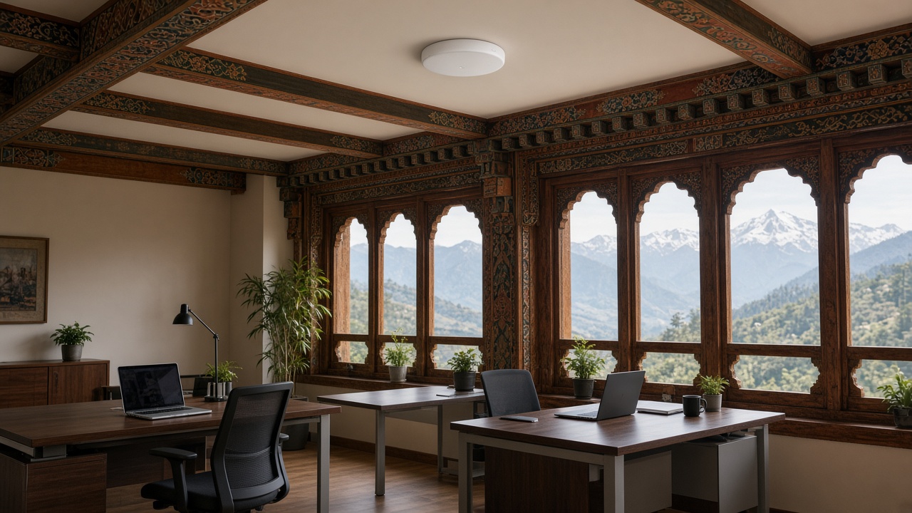 Office with ceiling-mounted Wi-Fi access point and mountain view